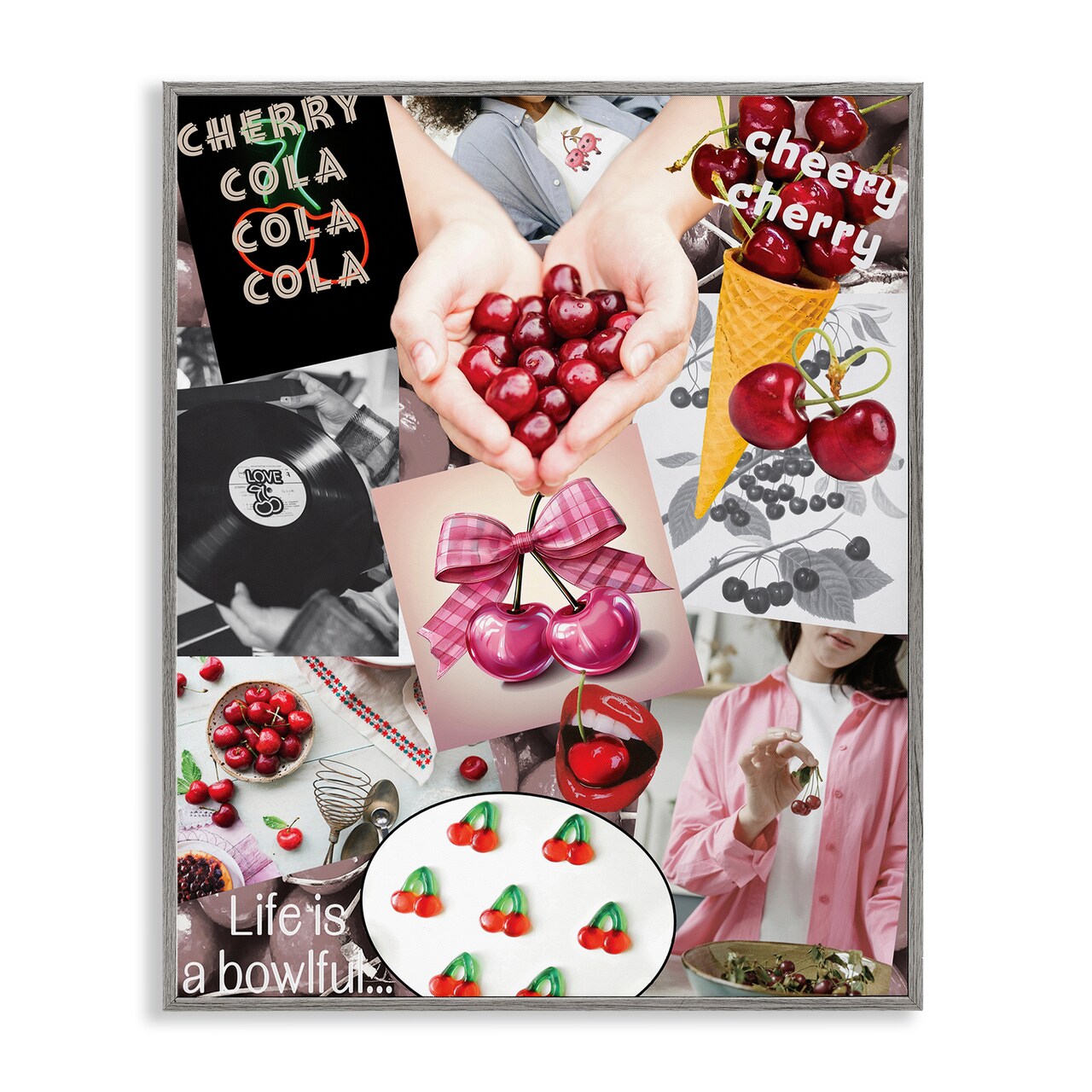 Stupell Industries Retro Cherry Mood Board Framed Giclee, design by Grotto Studios